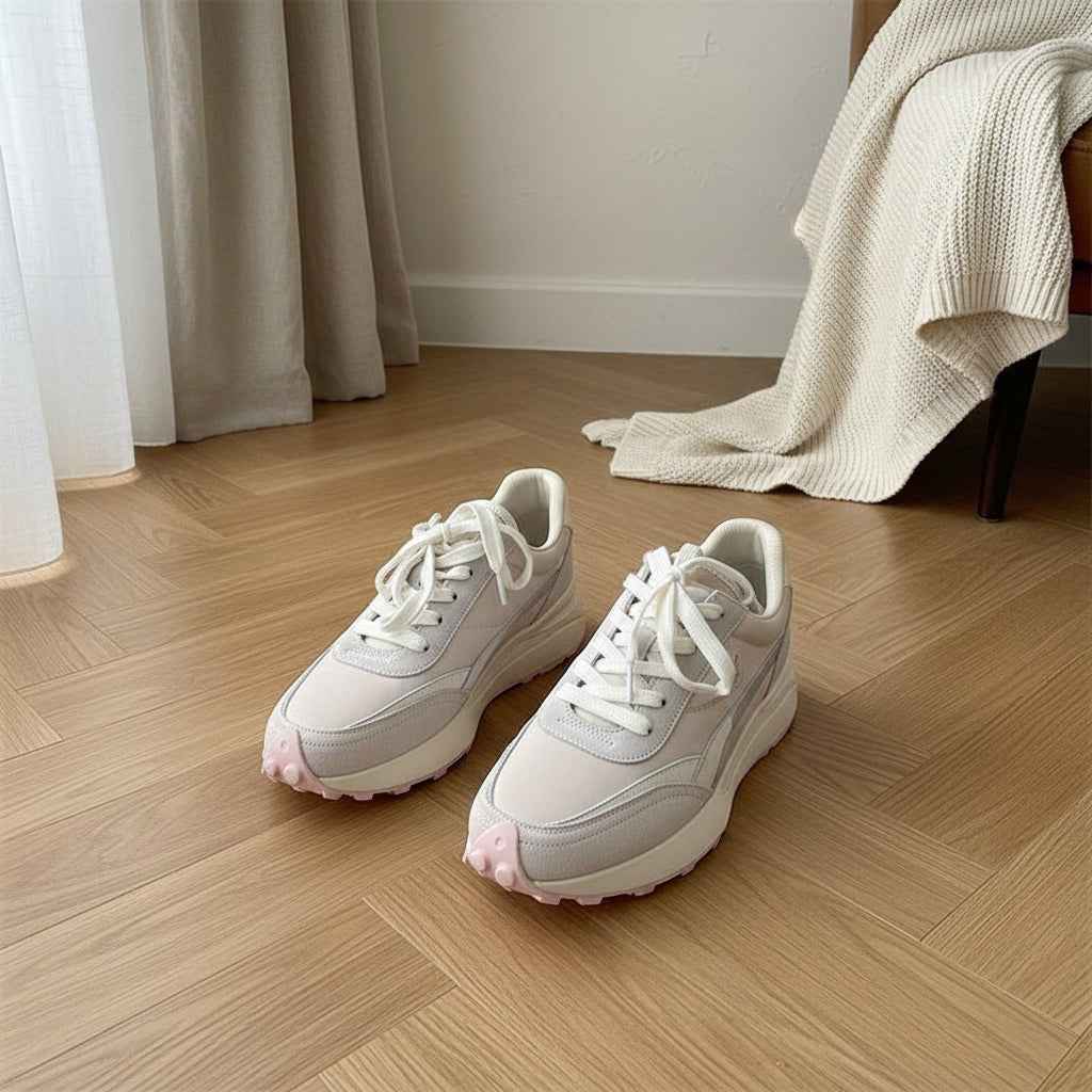 Baskets Femme Cuir Véritable Amorti Épais pour un Style Casual Sportif Printemps Été