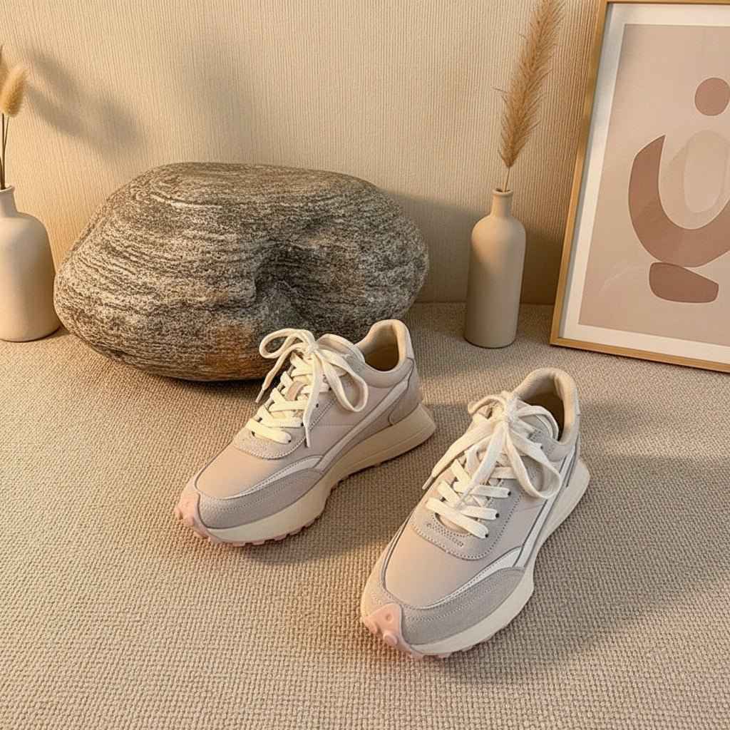 Baskets Femme Cuir Véritable Amorti Épais pour un Style Casual Sportif Printemps Été