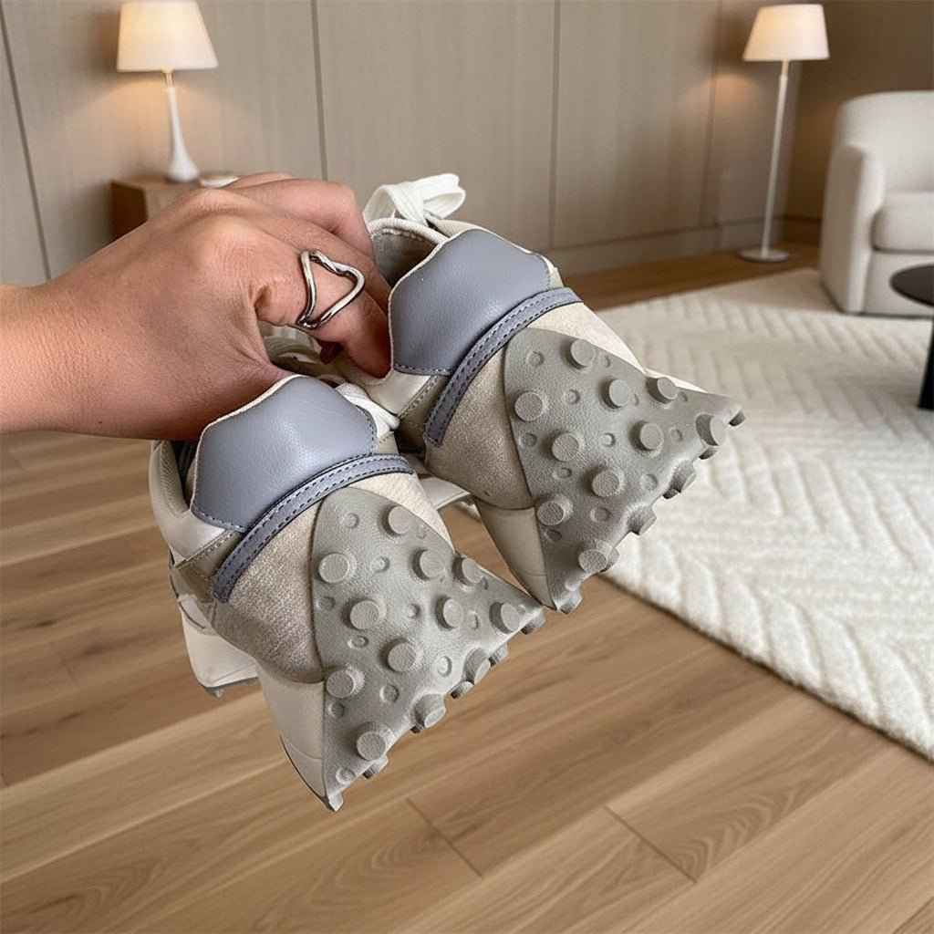 Baskets Femme Cuir Véritable Amorti Épais pour un Style Casual Sportif Printemps Été