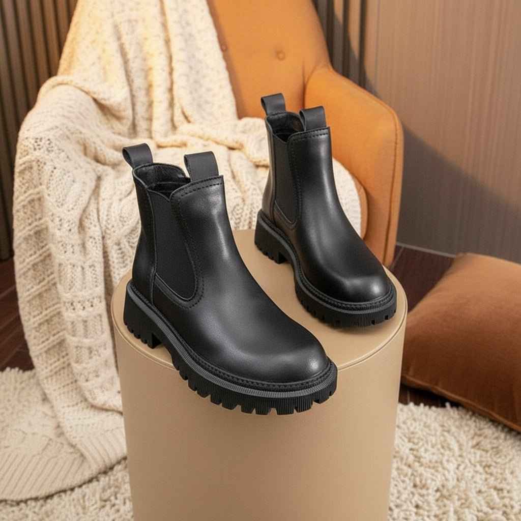 Chelsea Boots Femme Cuir Véritable - Élégance Rétro Automne Hiver