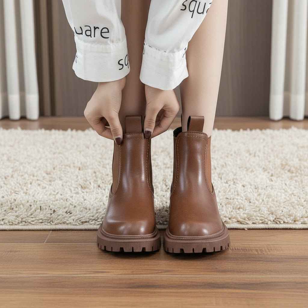 Chelsea Boots Femme Cuir Véritable - Élégance Rétro Automne Hiver