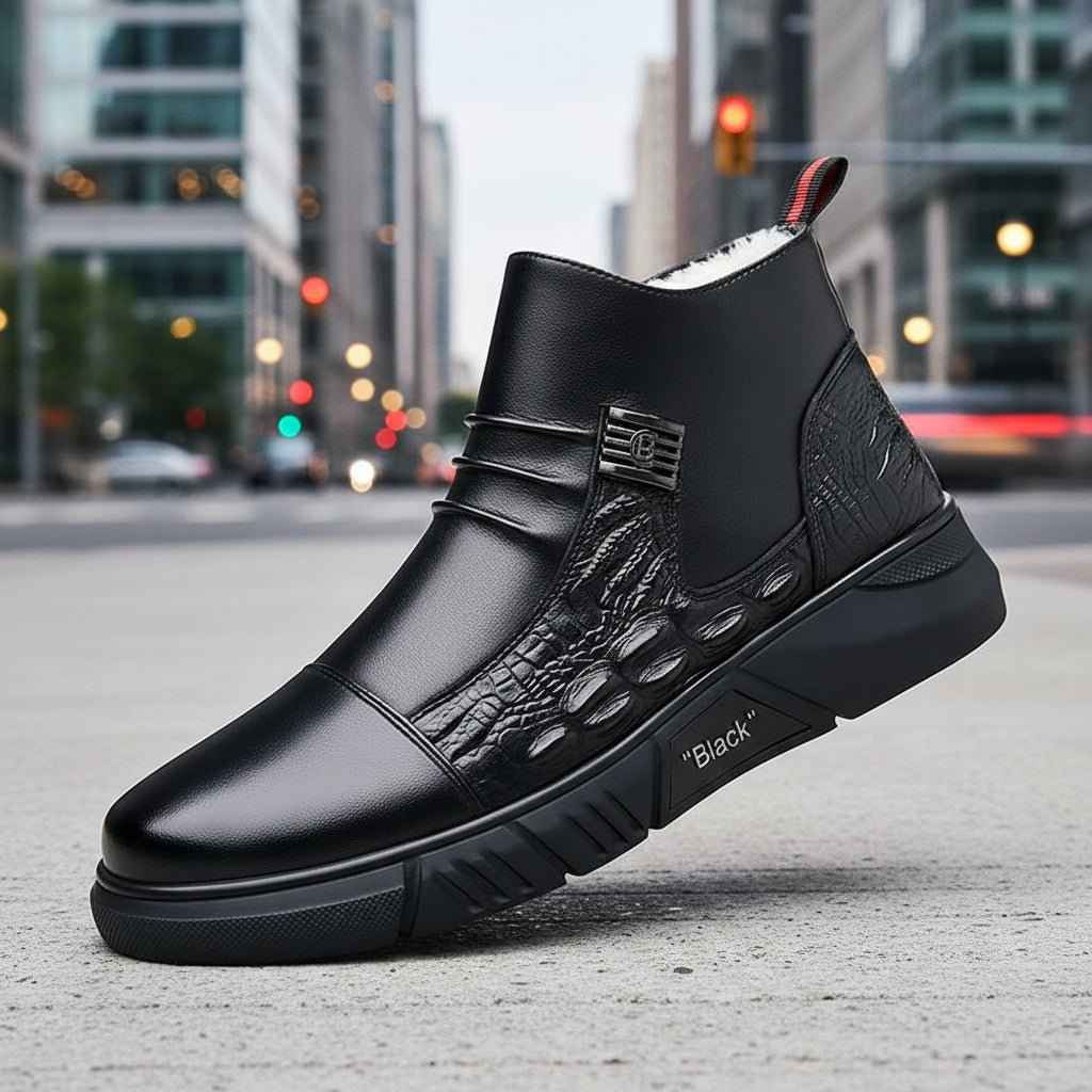 Bottes homme cuir hiver - Bottines en fourrure style britannique pour l'hiver