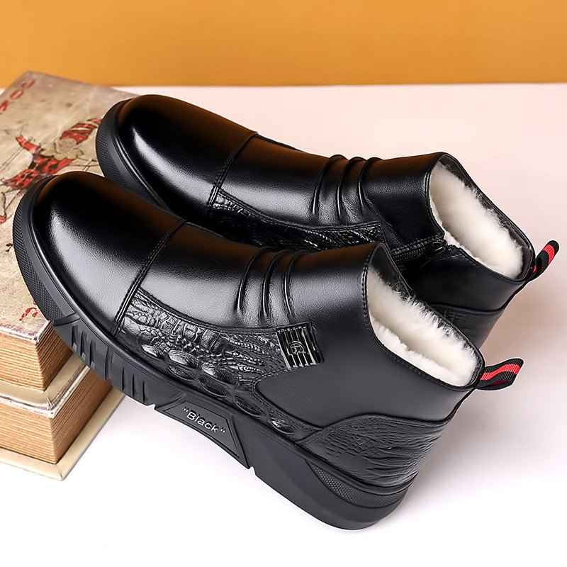 Bottes homme cuir hiver - Bottines en fourrure style britannique pour l'hiver