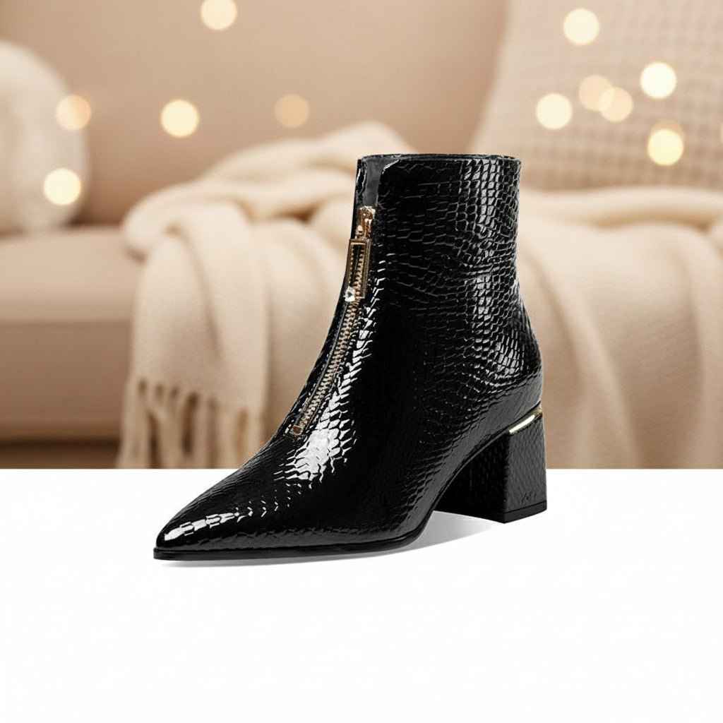 Bottines Femme Cuir Vache Talon Épais 6cm - Chic et Élégantes à Bout Pointu