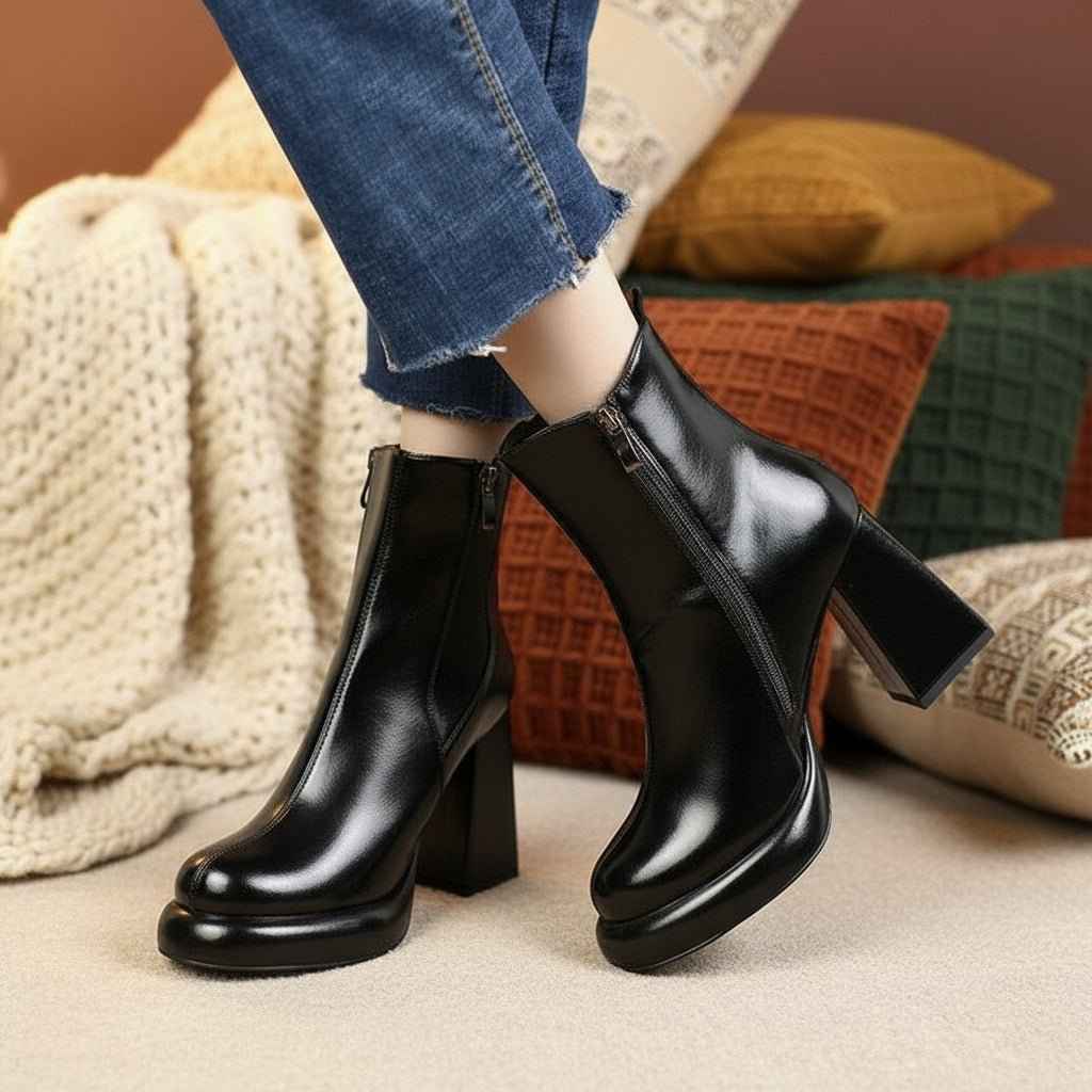 Bottines Femme Cuir Véritable Talons Hauts - Chic et Professionnel