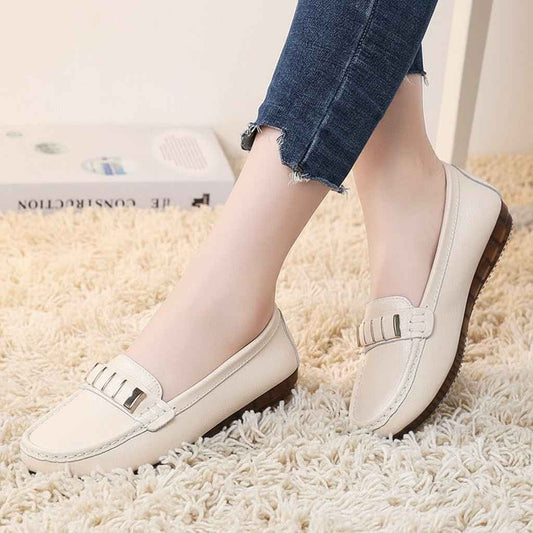 Chaussures Femme Cuir Plat - Confort et Élégance avec Bout Rond