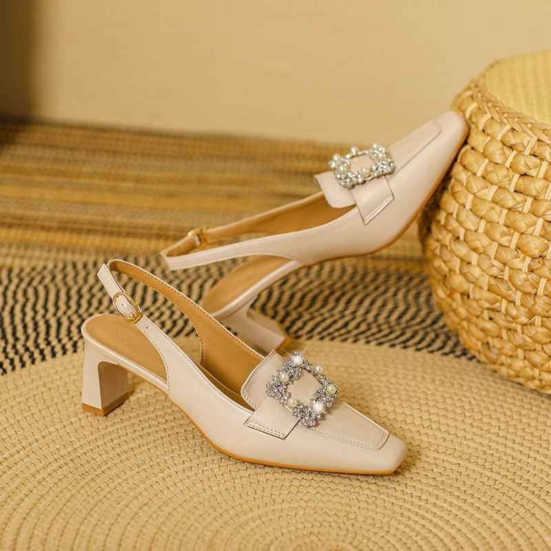 Escarpins Femme Cuir Blanc Élégant avec Bride Boucle - Style et Confort Inégalés