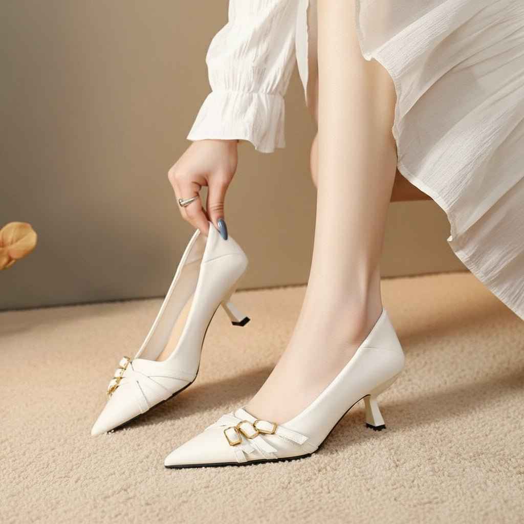 Escarpins Femme Cuir Élégants à Bout Pointu - Confort Optimal et Style Chic avec Petit Talon