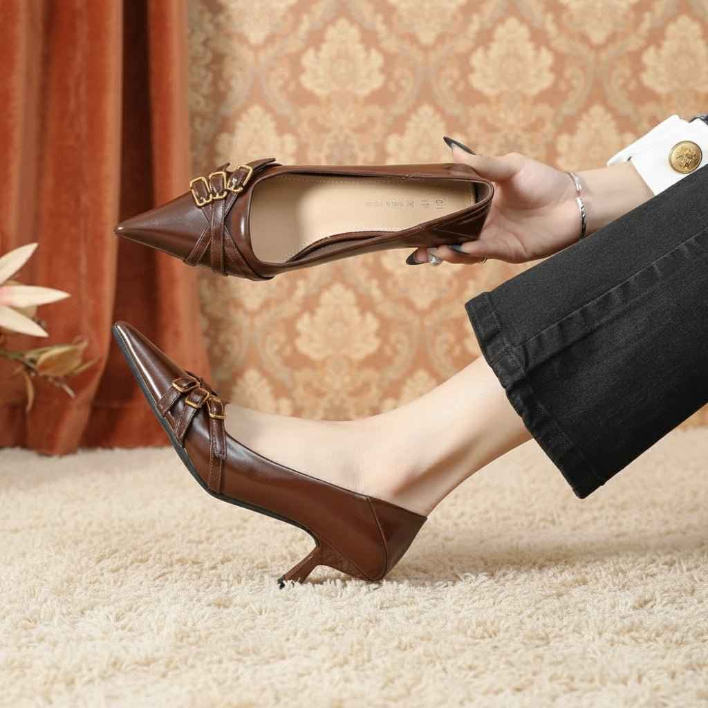 Escarpins Femme Cuir Élégants à Bout Pointu - Confort Optimal et Style Chic avec Petit Talon