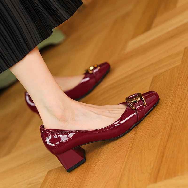 Escarpins Femme Cuir Verni Talons Épais - Style et Confort Inégalés