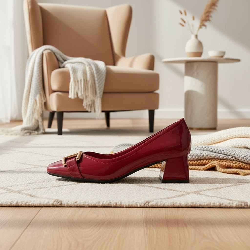 Escarpins Femme Cuir Verni Talons Épais - Style et Confort Inégalés