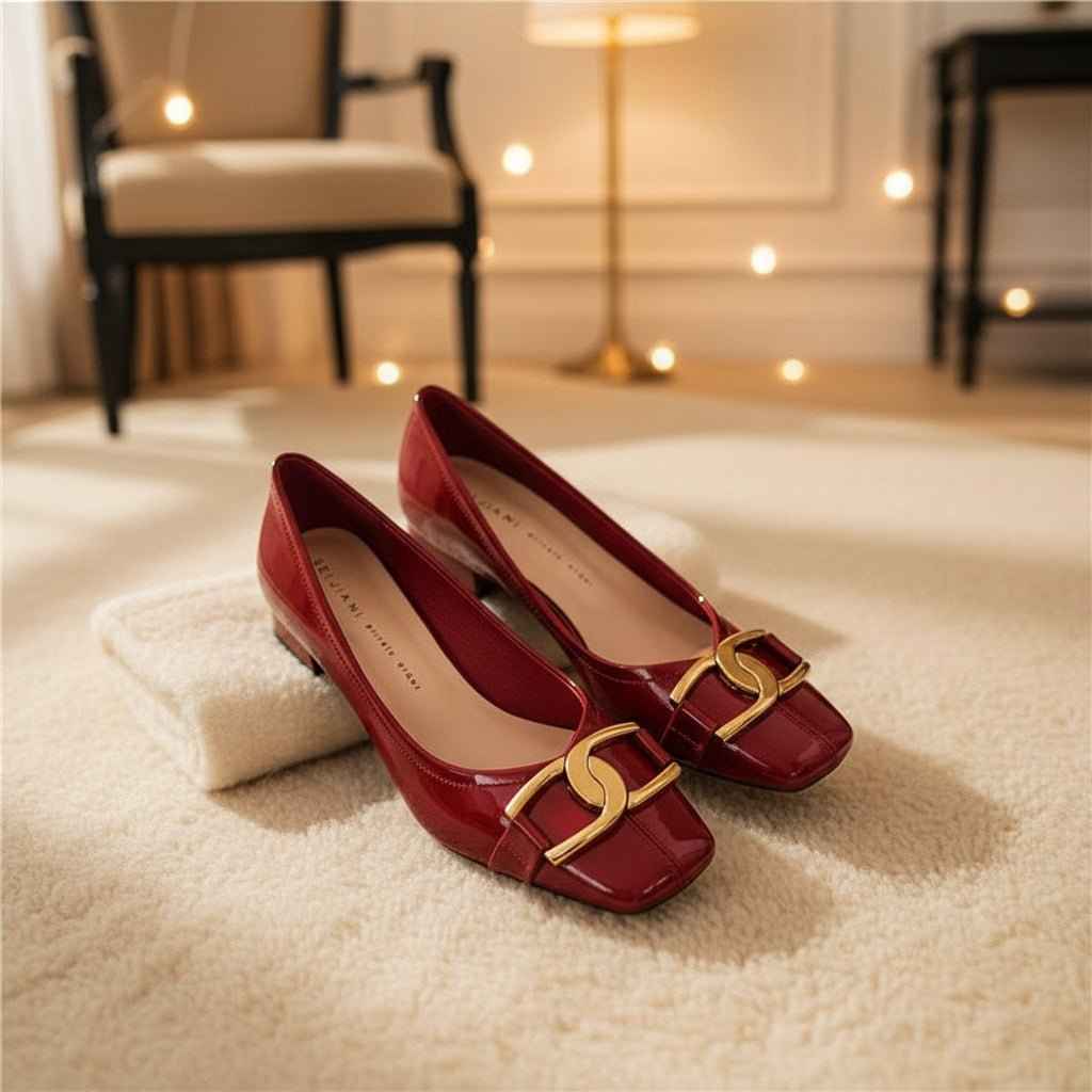 Escarpins Femme Cuir Verni Talons Épais - Style et Confort Inégalés