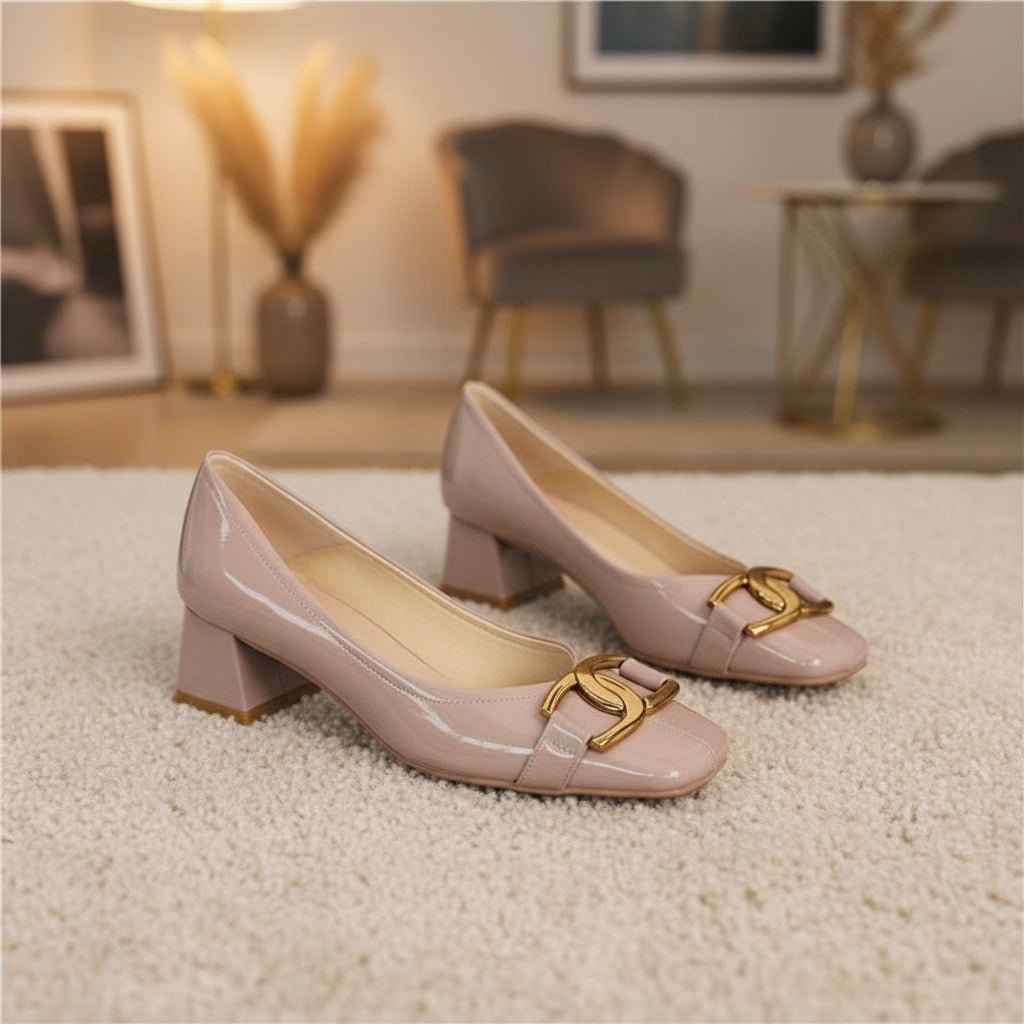 Escarpins Femme Cuir Verni Talons Épais - Style et Confort Inégalés