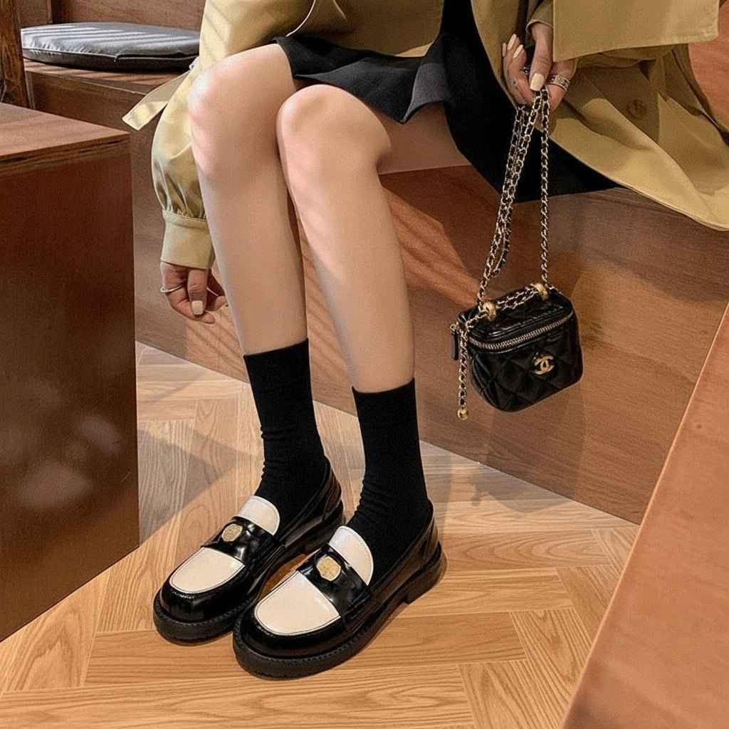 Mocassins Femme Cuir Doré avec Détail Doré - Style Britannique Rétro