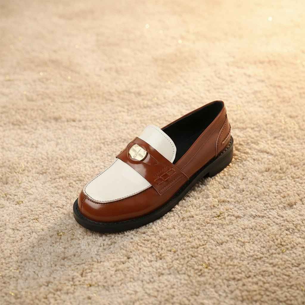 Mocassins Femme Cuir Doré avec Détail Doré - Style Britannique Rétro