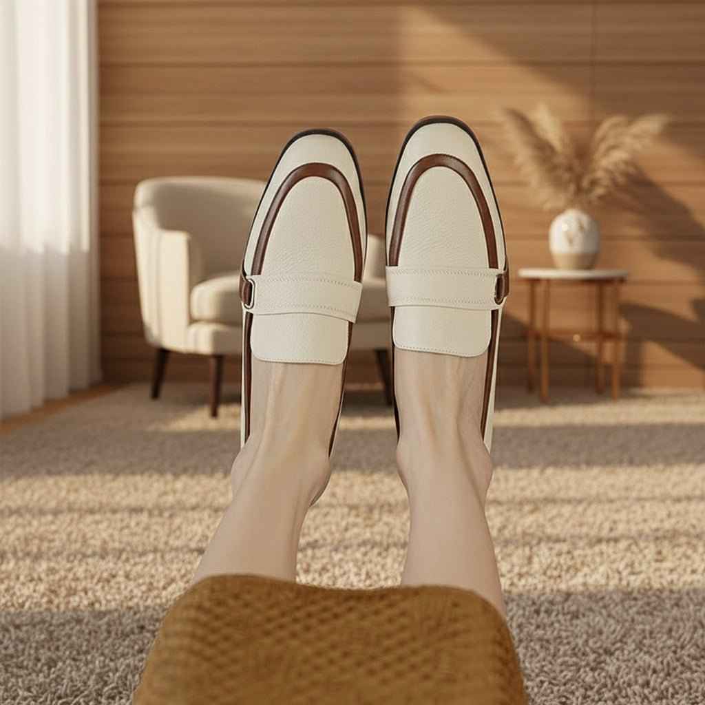 Mocassins Femme Cuir Premium - Bicolore Bout Rond Première Couche