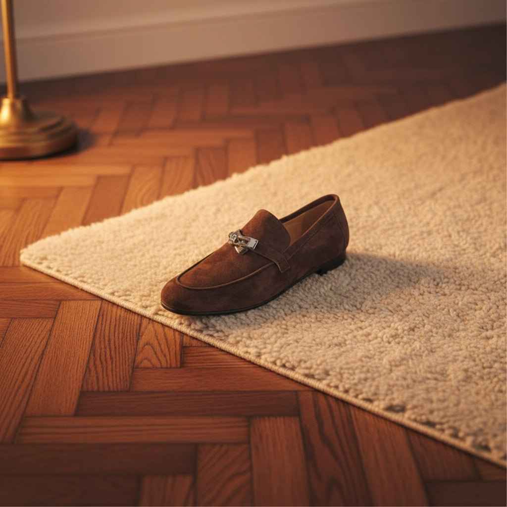 Mocassins Femme Cuir Premium en Daim Mouton avec Boucle Cadenas et Bout Rond