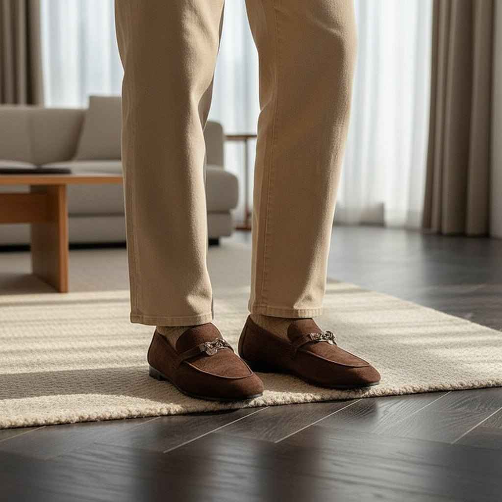 Mocassins Femme Cuir Premium en Daim Mouton avec Boucle Cadenas et Bout Rond