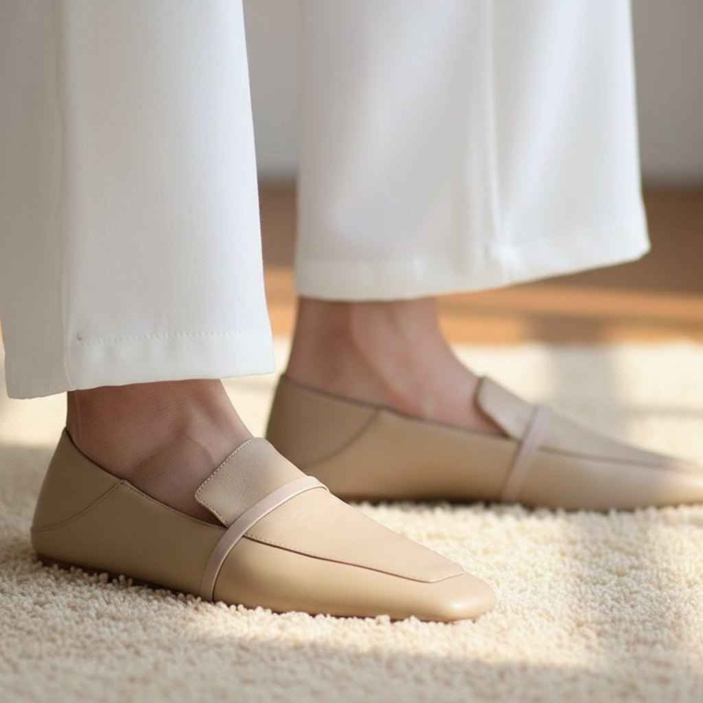 Mocassins Femme Cuir Vache Bout Carré - Chaussures Plates Style Britannique Rétro