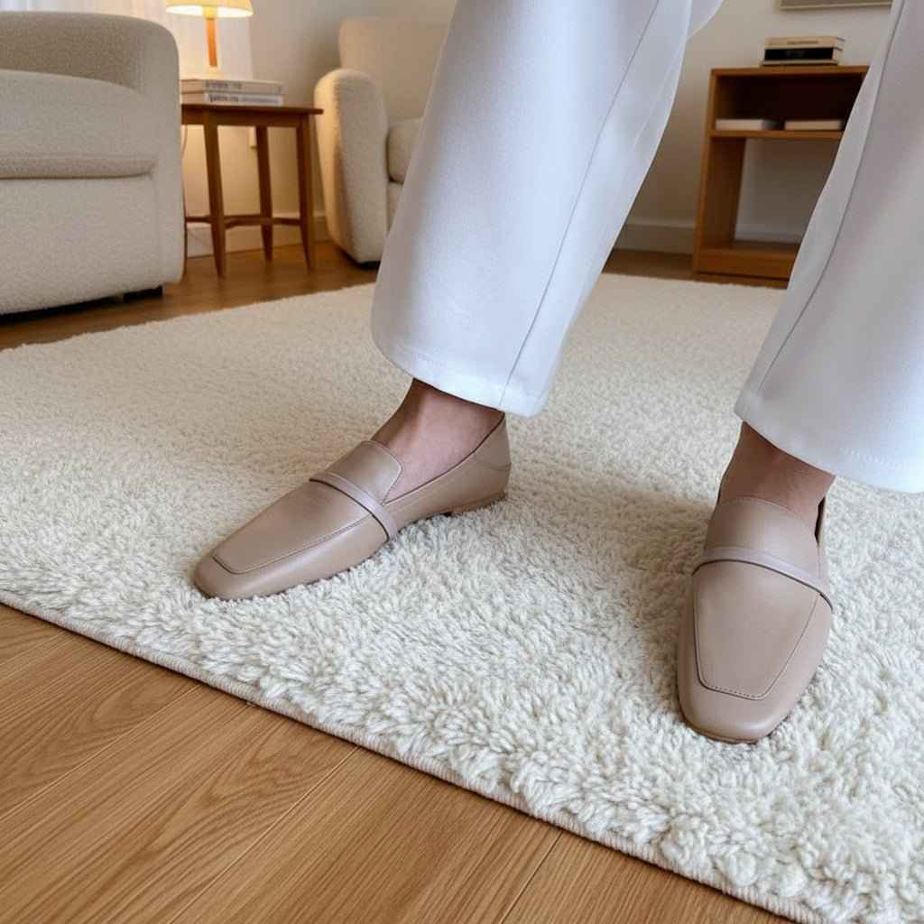 Mocassins Femme Cuir Vache Bout Carré - Chaussures Plates Style Britannique Rétro