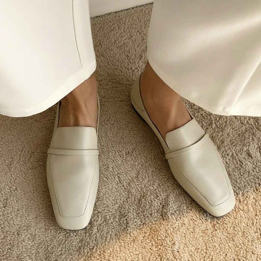 Mocassins Femme Cuir Vache Bout Carré - Chaussures Plates Style Britannique Rétro