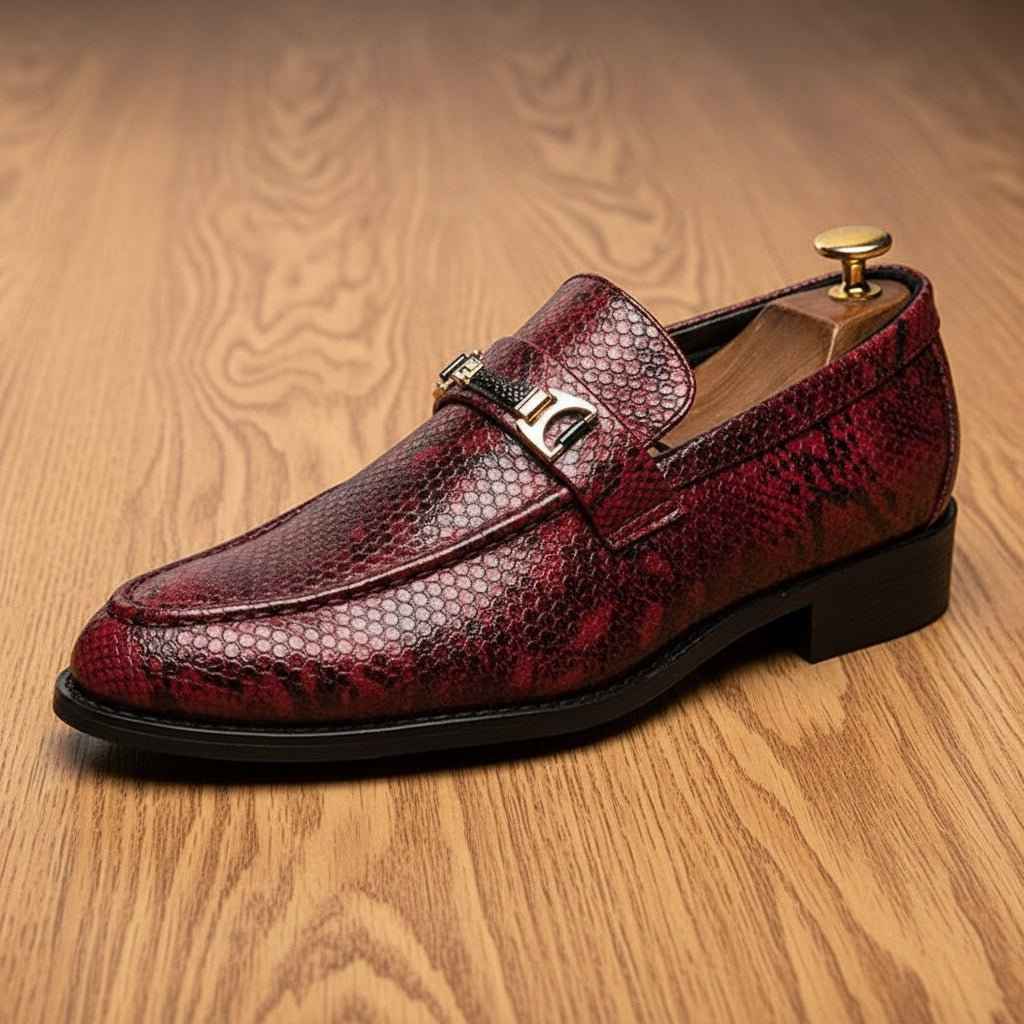 Mocassins Homme Cuir Noir Python avec Mors Doré - Style Italien