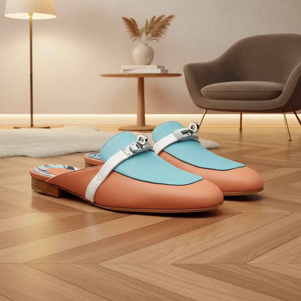 Mules Femme Cuir Confort Bout Fermé - Boucle Métallique Talons Bas