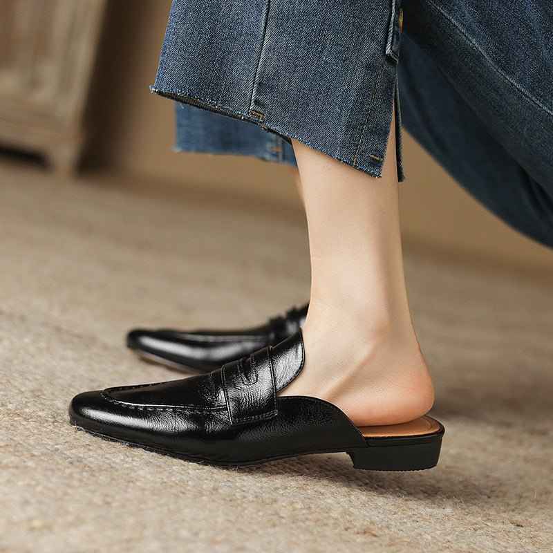 Mules Femme Cuir Véritable Baotou - Sandales Élégantes Confort Estival