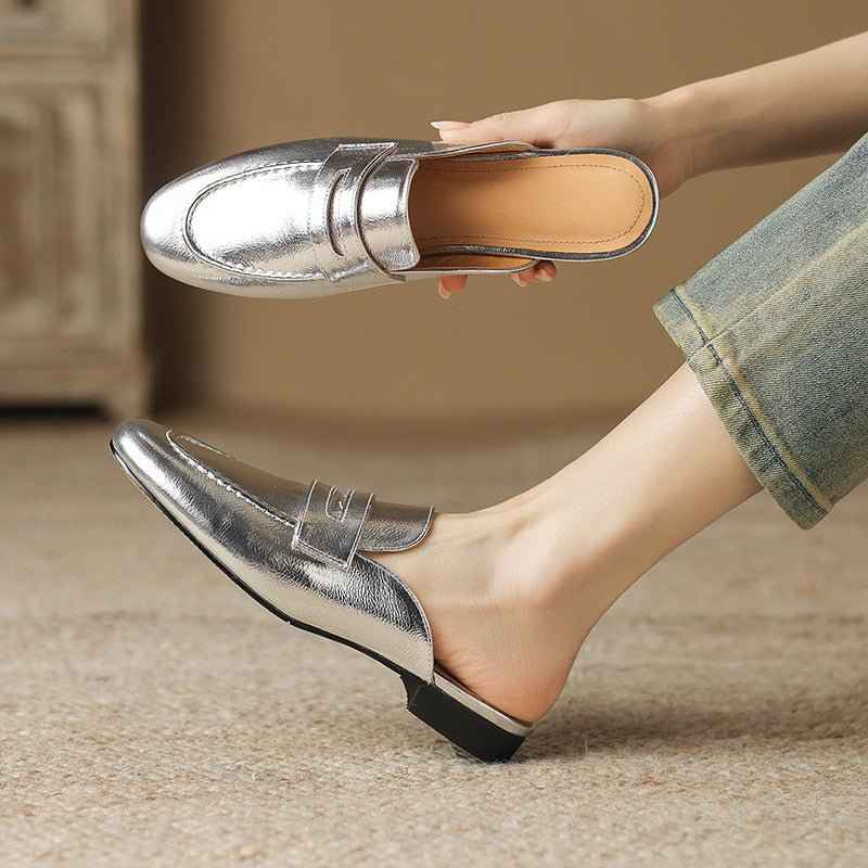 Mules Femme Cuir Véritable Baotou - Sandales Élégantes Confort Estival