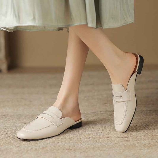 Mules Femme Cuir Véritable Baotou - Sandales Élégantes Confort Estival