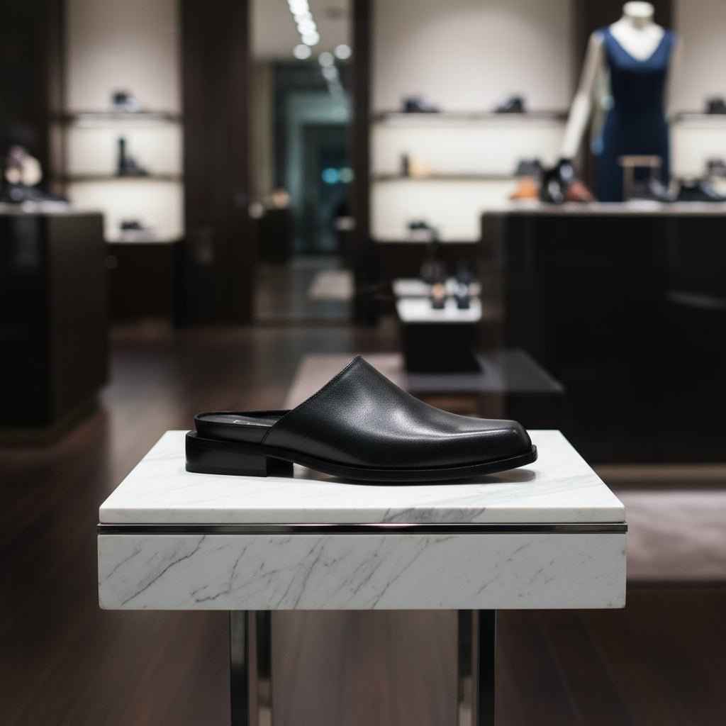 Mules Homme Cuir Décontractées Bout Carré - Sabots Ajourés Sans Talon