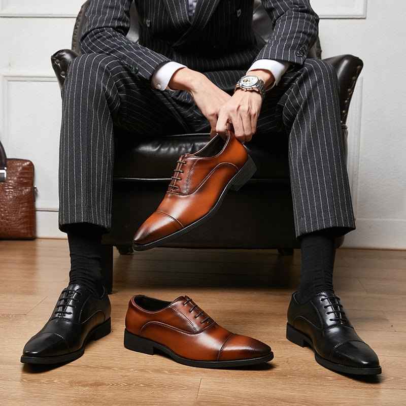 Oxford cuir homme chaussures business - Chaussures à lacets, bout pointu et amorti souple