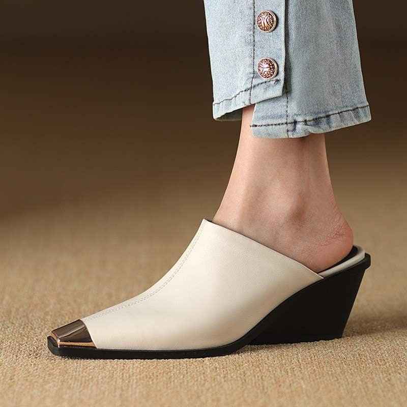 Sandales Femme Cuir Véritable Talons Hauts - Sabots Élégants Baotou Sans Talon Arrière