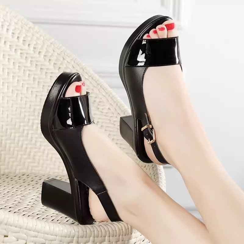 Sandales Romaines Cuir Femme - Talons Épais Plateforme Été