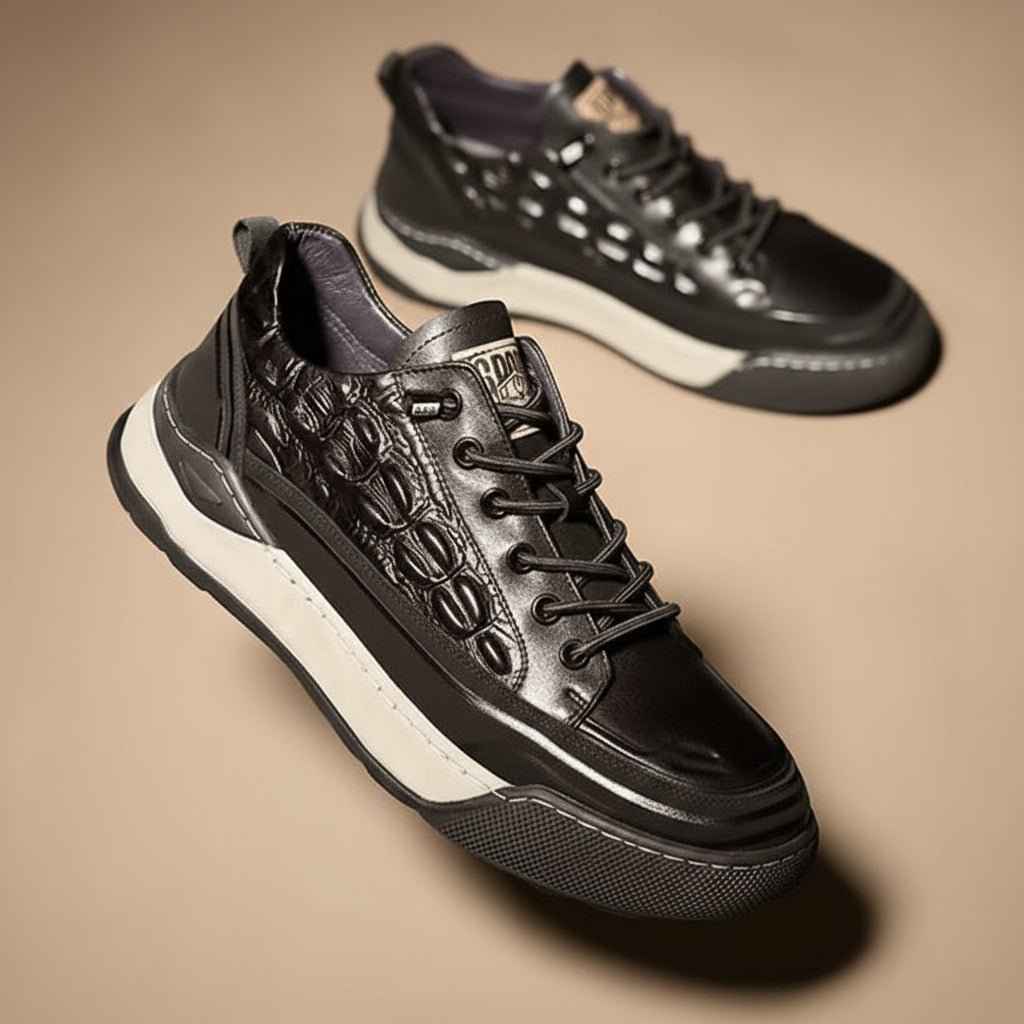 Sneakers Cuir Homme Lacets - Chaussures Sport Casual Confort