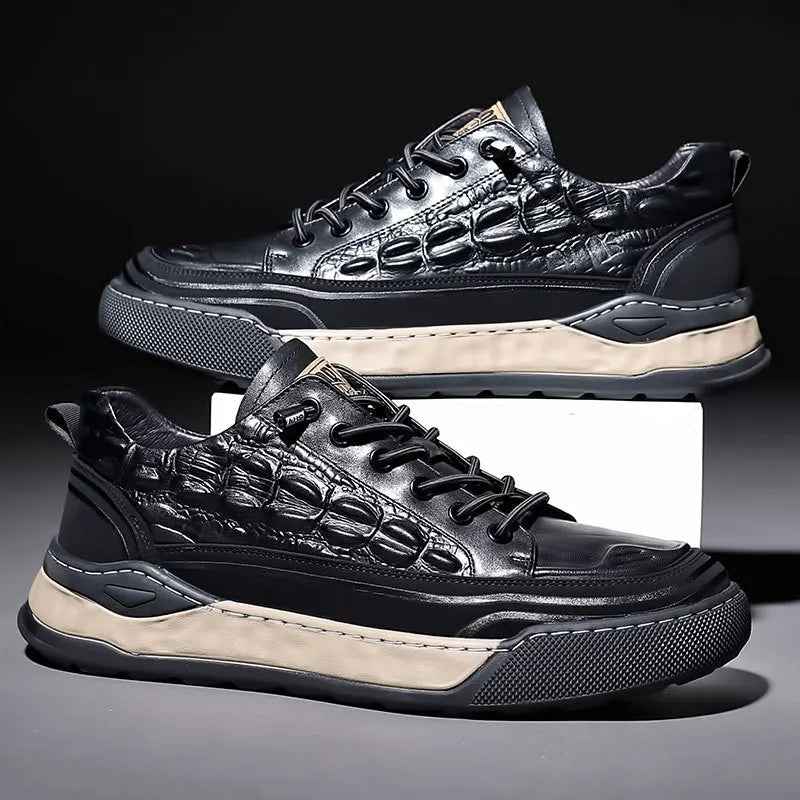 Sneakers Cuir Homme Lacets - Chaussures Sport Casual Confort