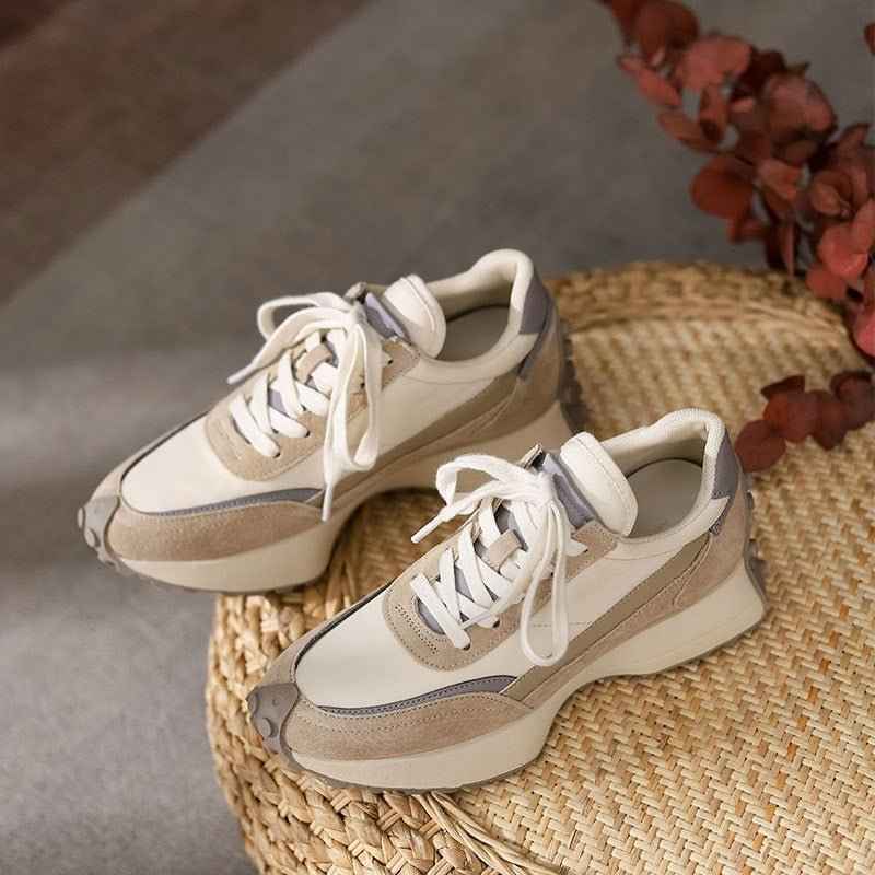 Baskets Femme Cuir Véritable Amorti Épais pour un Style Casual Sportif Printemps Été