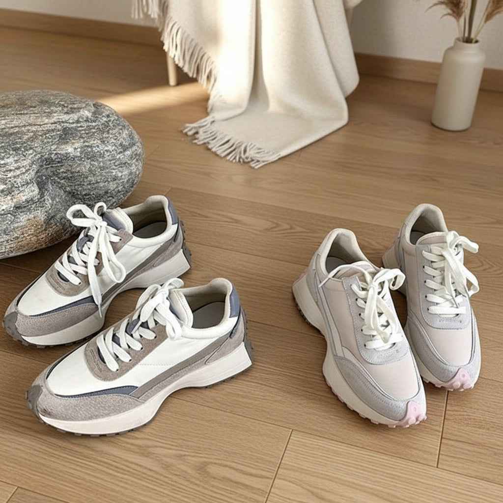 Baskets Femme Cuir Véritable Amorti Épais pour un Style Casual Sportif Printemps Été