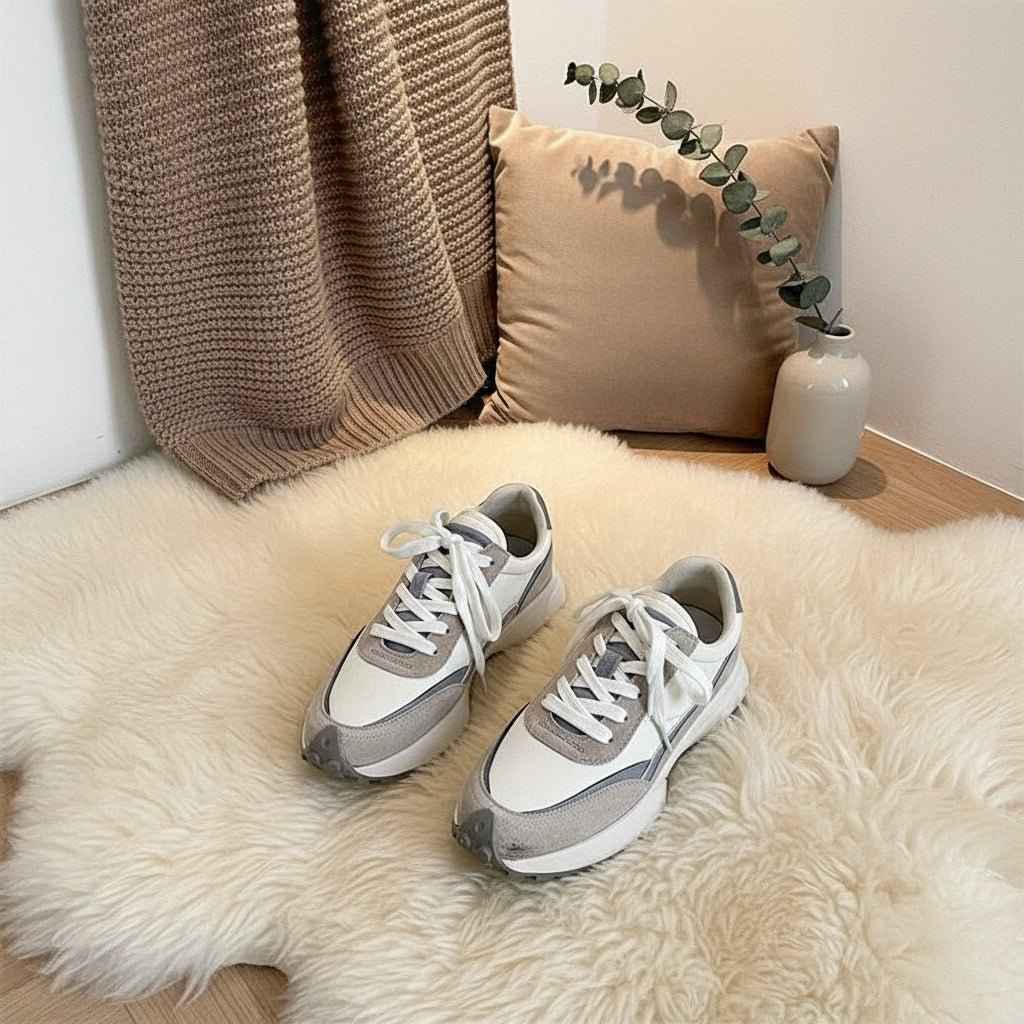 Baskets Femme Cuir Véritable Amorti Épais pour un Style Casual Sportif Printemps Été