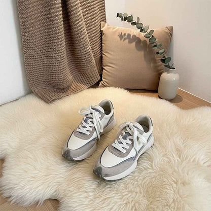 Baskets Femme Cuir Véritable Amorti Épais pour un Style Casual Sportif Printemps Été