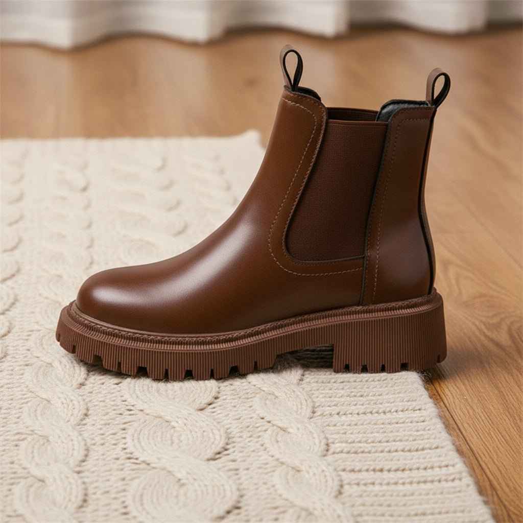 Chelsea Boots Femme Cuir Véritable - Élégance Rétro Automne Hiver