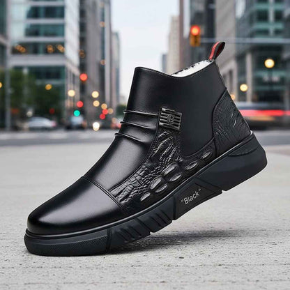 Bottes homme cuir hiver - Bottines en fourrure style britannique pour l'hiver