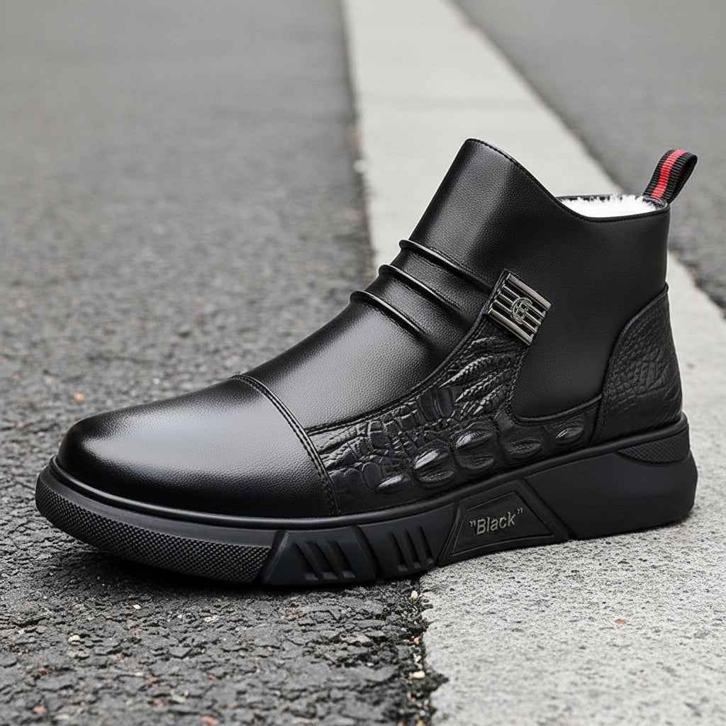 Bottes homme cuir hiver - Bottines en fourrure style britannique pour l'hiver