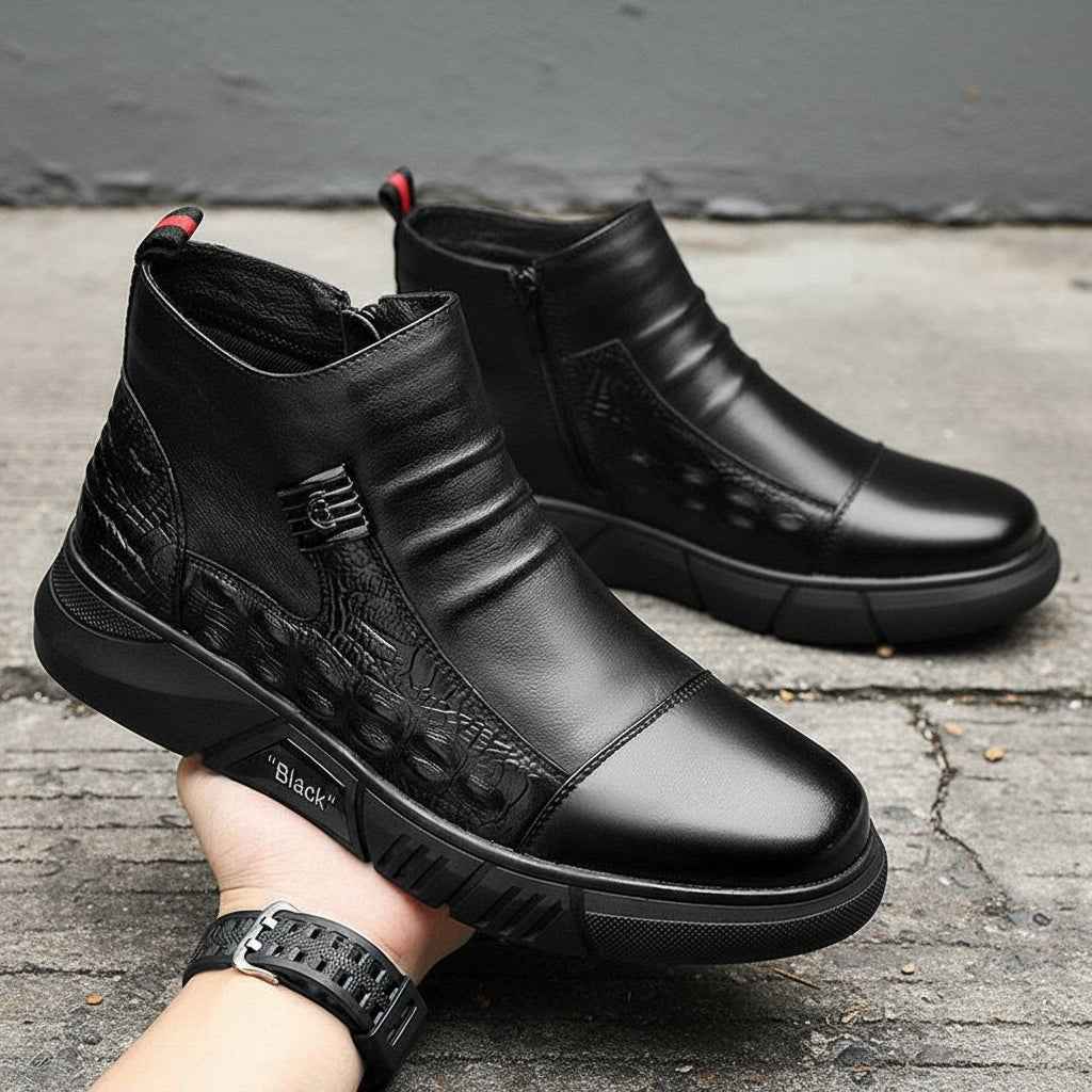 Bottes homme cuir hiver - Bottines en fourrure style britannique pour l'hiver