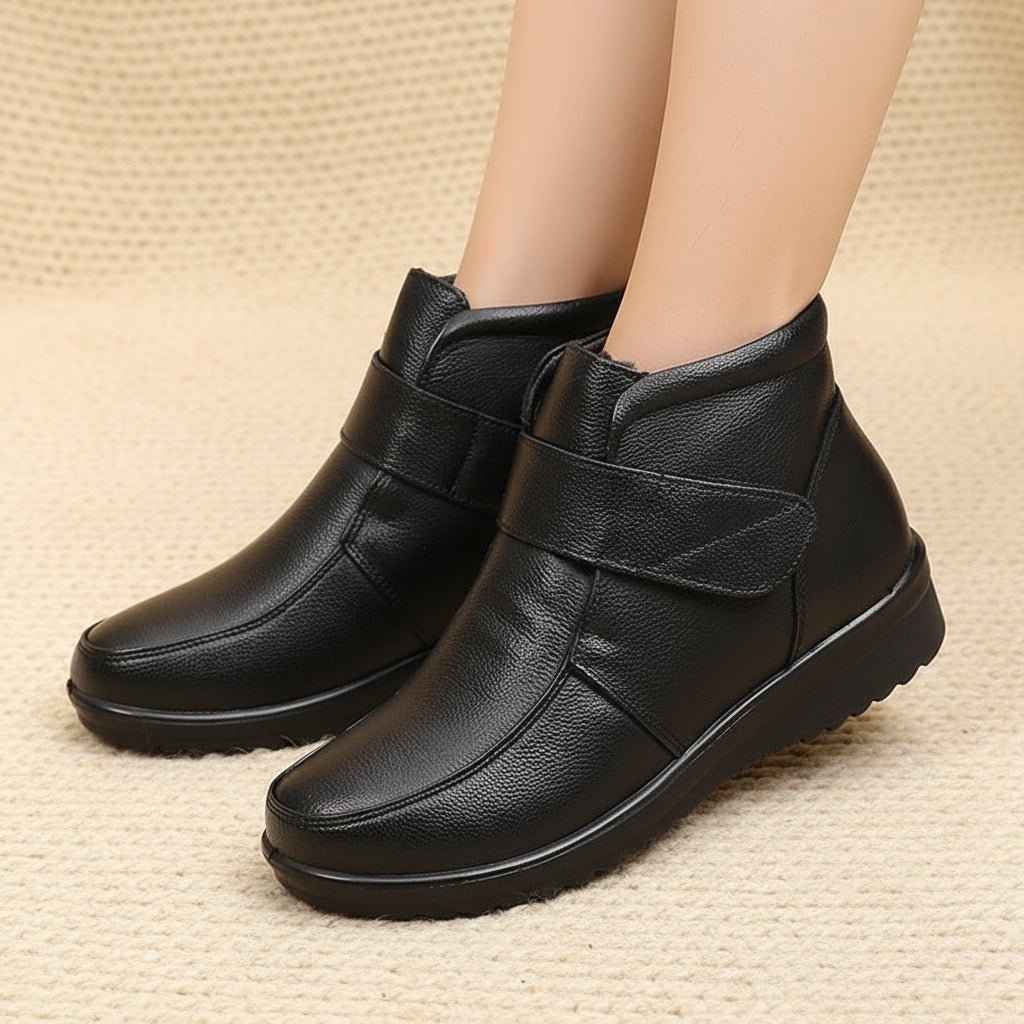 Bottines Femme Cuir Fourrées Hiver Légères avec Scratch - Chaussures Chaudes