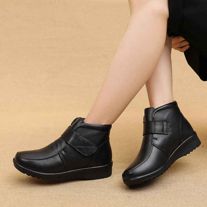 Bottines Femme Cuir Fourrées Hiver Légères avec Scratch - Chaussures Chaudes