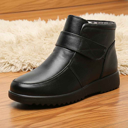 Bottines Femme Cuir Fourrées Hiver Légères avec Scratch - Chaussures Chaudes