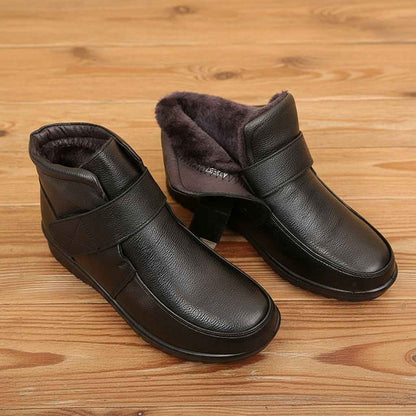 Bottines Femme Cuir Fourrées Hiver Légères avec Scratch - Chaussures Chaudes