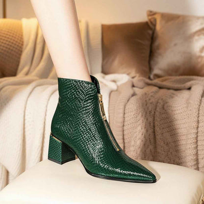 Bottines Femme Cuir Vache Talon Épais 6cm - Chic et Élégantes à Bout Pointu