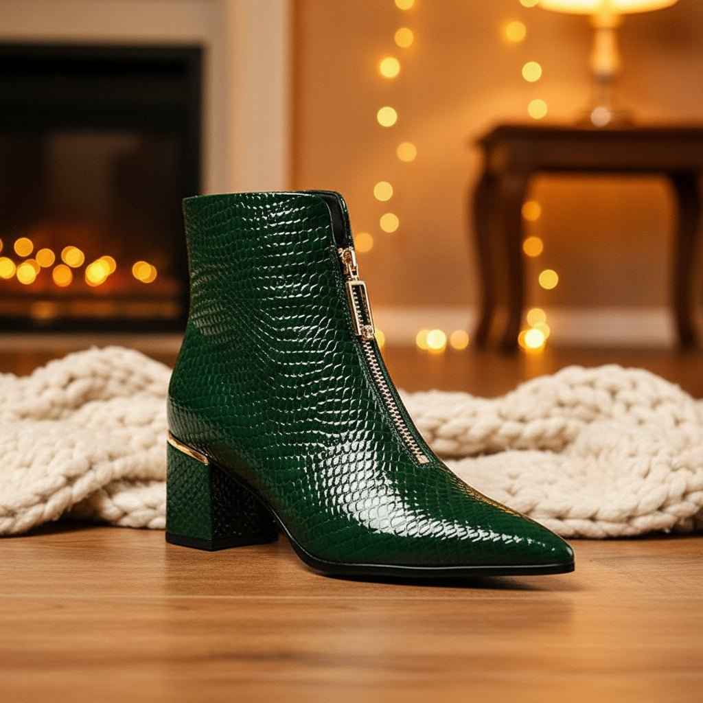 Bottines Femme Cuir Vache Talon Épais 6cm - Chic et Élégantes à Bout Pointu